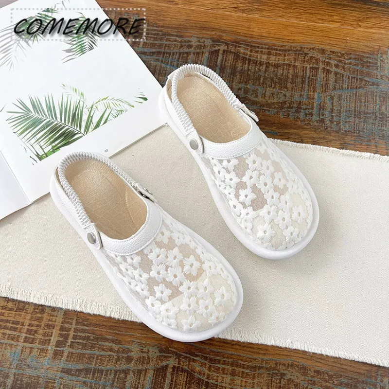 

Breathable Net Cloth Literary Retro Flat Casual Shoes Hand-made Soft Bottom Comfort Student Flat 2023 Girl Summer Shoes Slippers
