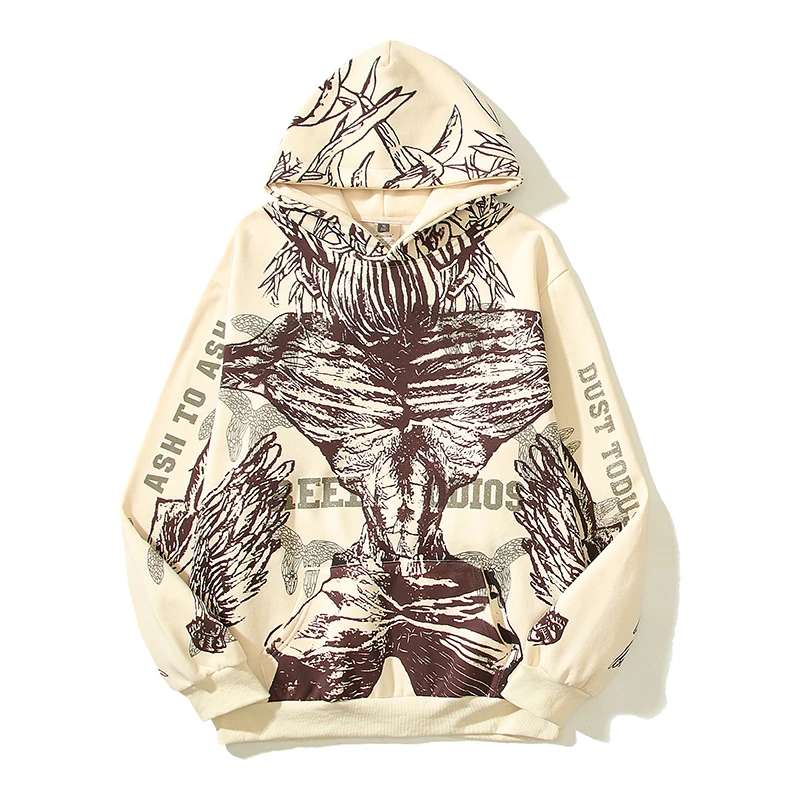 

Character Letter Vintage Pattern Washed Hip Hop Unisex Hooded Hoodies Streetwear Y2K Baggy Casual Fleece Sweatshirts Pullover