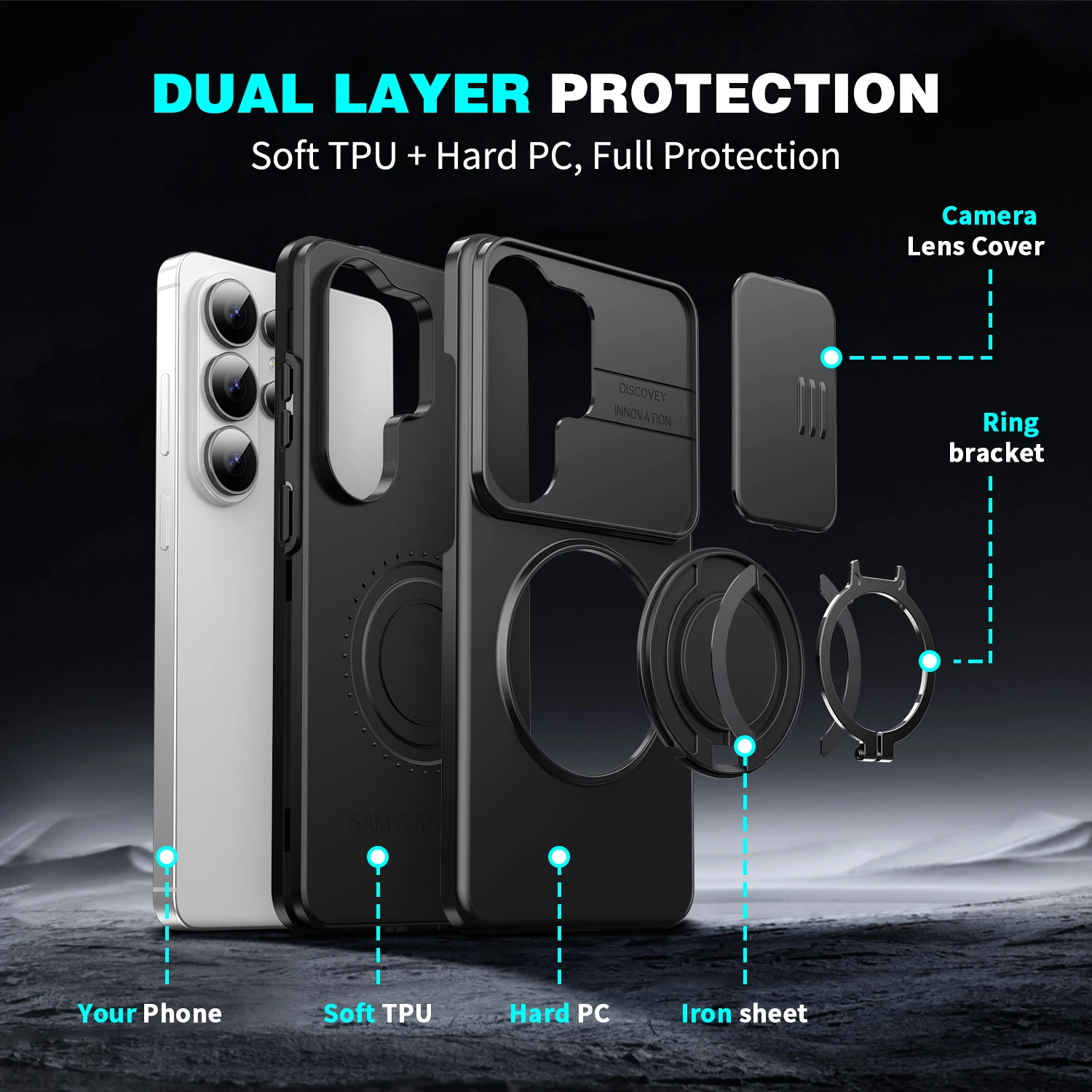 MagSafe-Compatible Armor Bracket Case with Sliding Camera Protection Cover