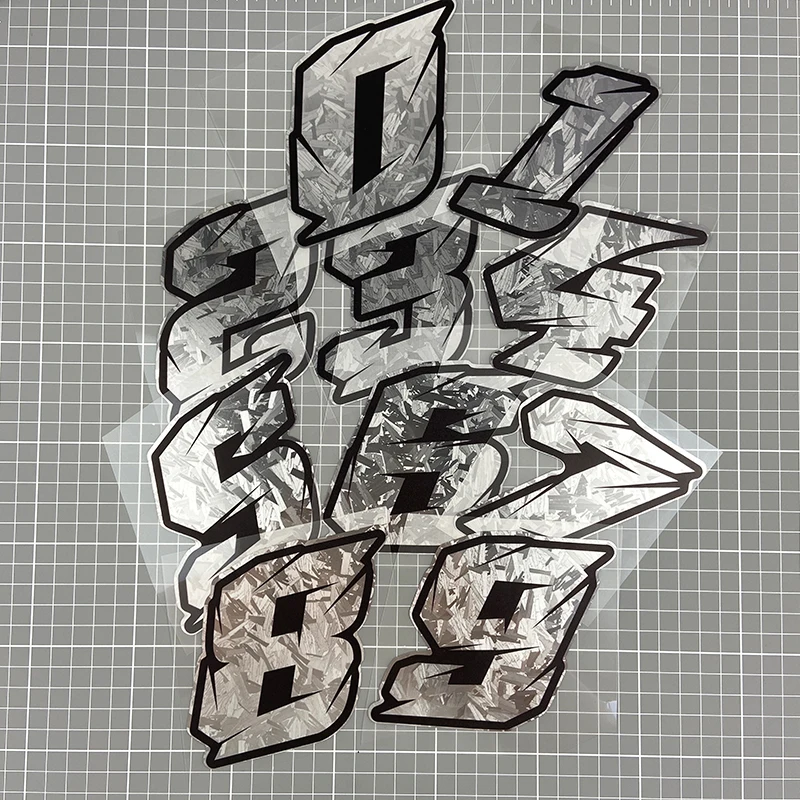 1PC Silver Carbon Fiber Vinyl 0123456789 Motorcycle Number Stickers Waterproof for Helemt Front Windshield Scooter Vinyl Decals