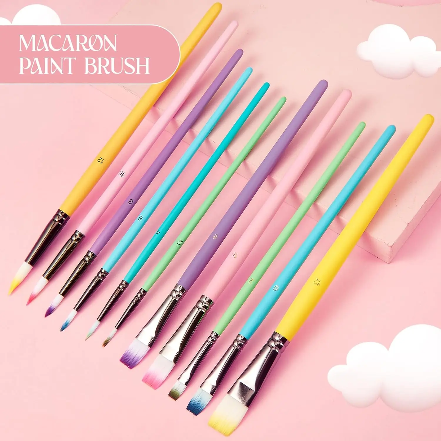 6pcs Professional Artist Paint Brushes Set - Fine Point, Wooden Handles, Nylon Round Pointed Flat Tips Multicolored Paint Brush 4