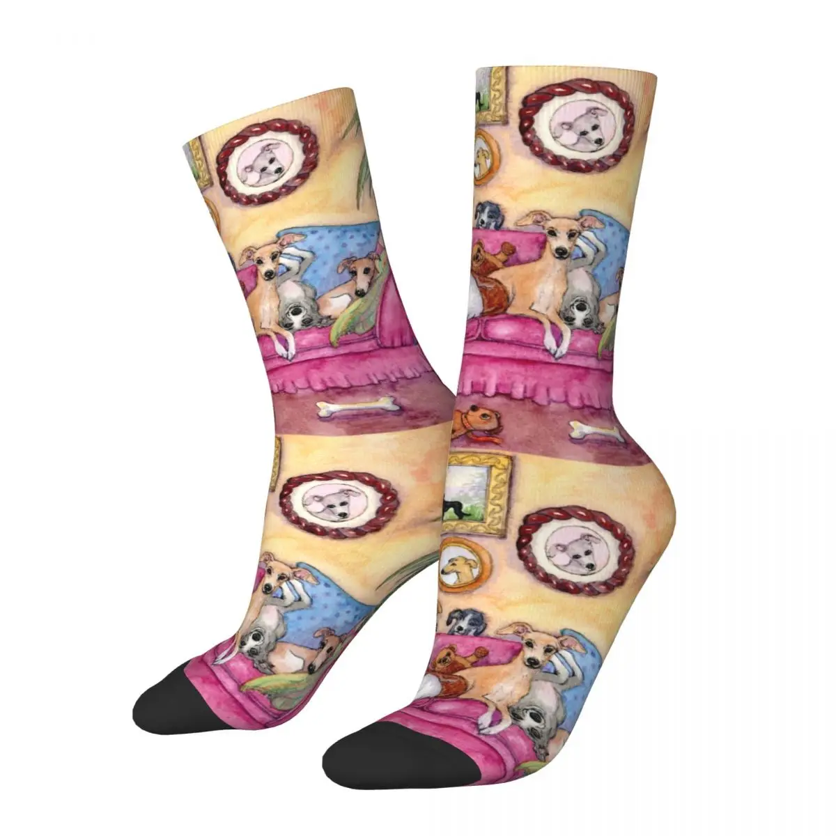 

Winter Warm Casual Unisex Sofa With Greyhounds And Whippets Socks Lurcher Dog Lover Breathable Basketball Socks