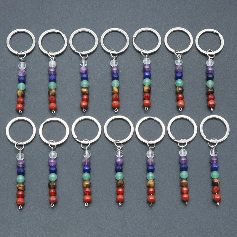 

500pcs Natural Crystal Key Rings Stone Beads Metal Keychain Jewelry Bags Pendant DIY Accessories Wholesale