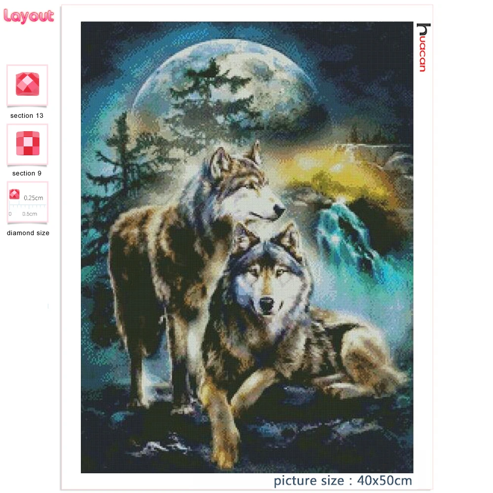 Huacan 5d diy pintura diamante lobo nativo americano casa decoração bordado  mosaico animal lua menina de cristal artesanato kit - AliExpress, image size:1000x1000