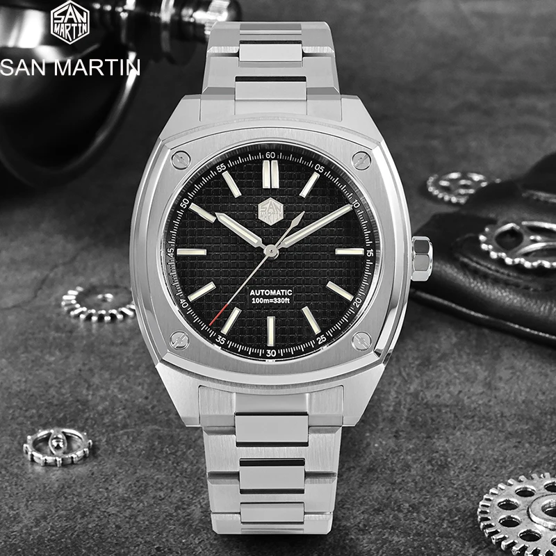 

San Martin Original 39.5mm Square Case Men Watch Luxury Sport Watch Automatic Mechanical Gradient Checkered Dial 10Bar BGW-9