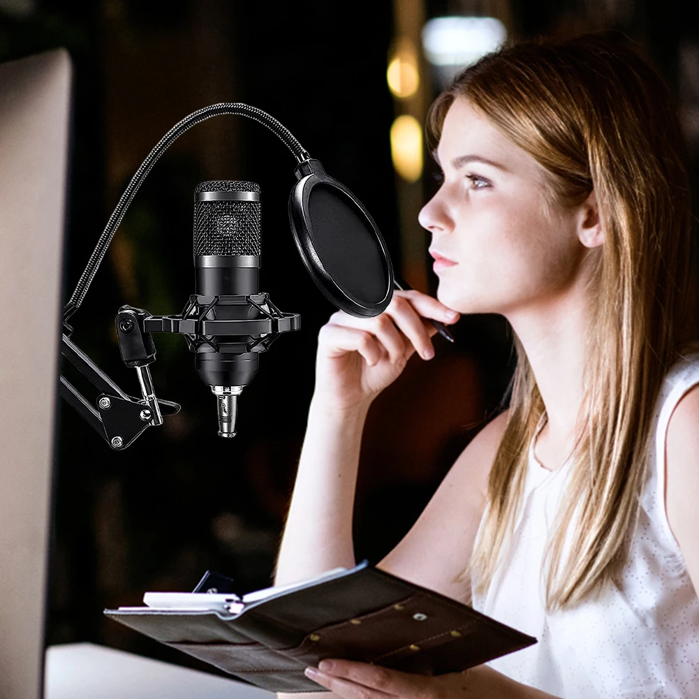 Podcast Equipment Metal Shock Mount Podcast Microphone Bundle Double-Layer Pop Filter for Recording Broadcasting Live Streaming