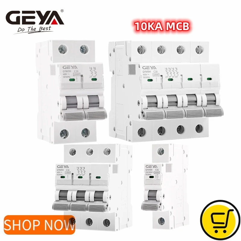 GEYA GYM9H 10KA MCB 1P 2P 3P 4P 6A 10A 16A 20A 25A 32A 40A 50A 63A Circuit Breaker 230V 400V C Curve CE CB Approved