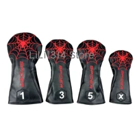 New Pattern White/Red/Black PU Leather with Spider Embroidery Wood Head Cover Golf Club Driver Fairway Wood FW Hybrid Head Cover 1