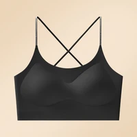 Soft Seamless Wireless Sports Cami Bra Sparkling Shiny Straps Criss Cross Back Padded Stretch Tank Top For Yoga Running Fitness - Image 6