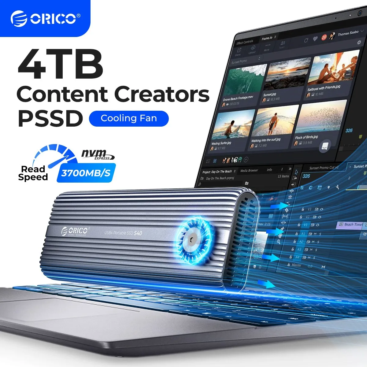 Orico Phantom Portable Ssd 3700 Mb/S Unità A Stato Solido Esterna 4Tb 2Tb 1Tb Type- C Ventola Di Raffreddamento Integrata Pssd In Lega Di Alluminio