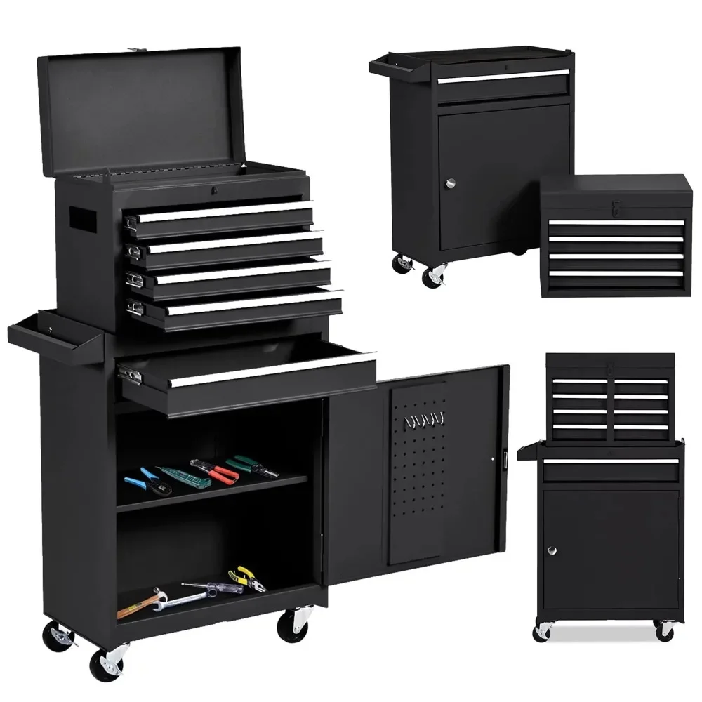 

Rolling Tool Box, 5-Drawer Steel Tool Chest & Cabinet For Workshop Garage, Black