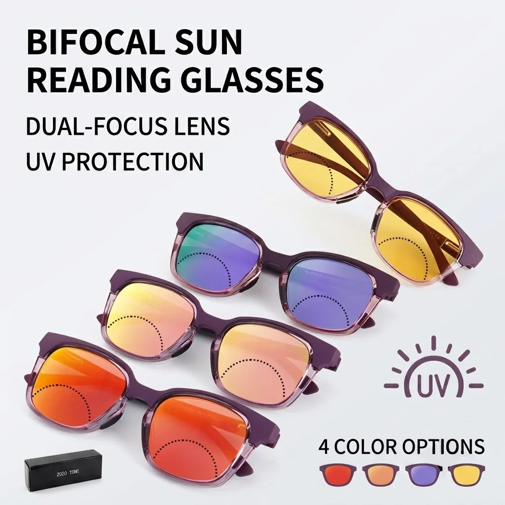 Unisex Retro Thick Frame Bifocal Sunglasses - UV400 Protection, Comfortable Wear