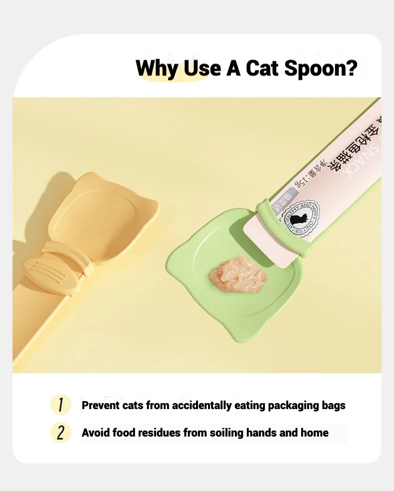 Cat Strip Spoon Squeezer With Sliding Squeezer Spill Proof Wide Mouth And Long Handle For Effortless One Handed Mess Free Feedin