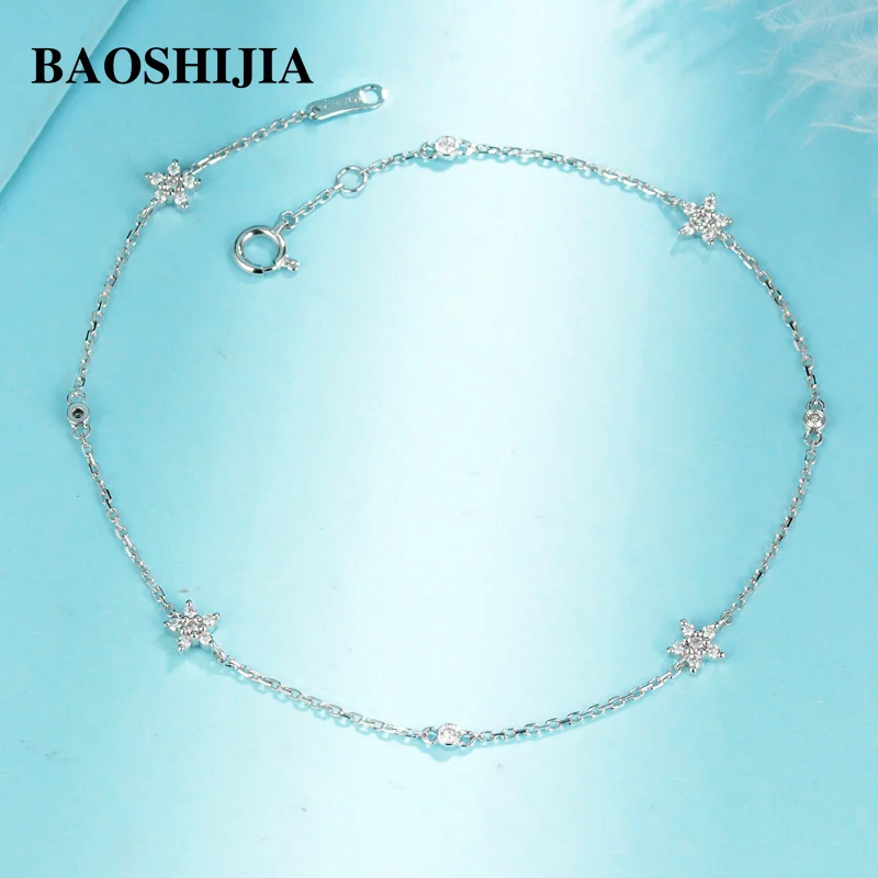 BAOSHIJIA Solid 18k White Gold Flower Natural Diamonds Bracelet Fashion Delicate Jewelry Valentine's Day Present