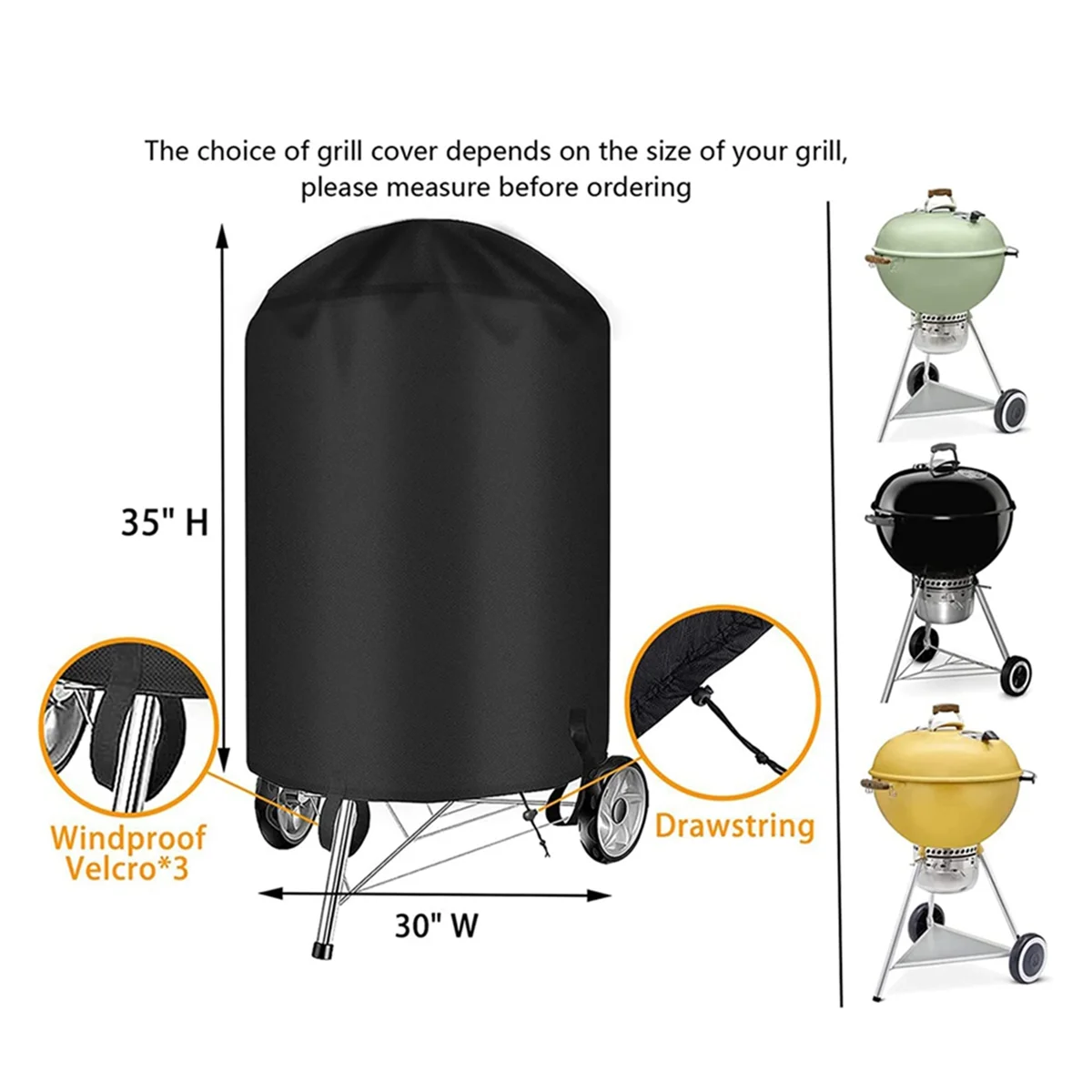 BAAU Grill Cover for 22 Inch Charcoal Kettle Outdoor Waterproof BBQ Cover for 22 Inch Charcoal Kettle Grills Black
