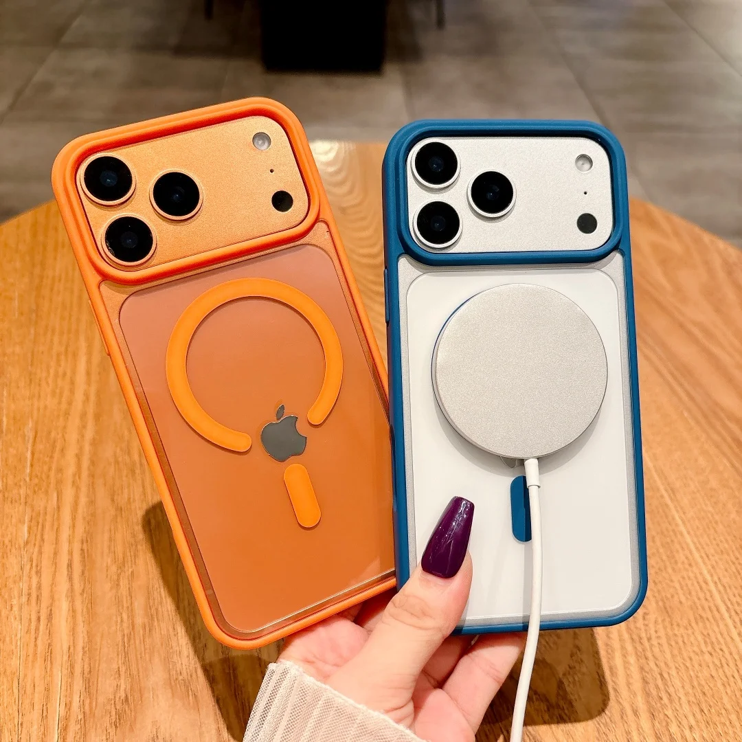 Luxury Magnetic Colorful Border Clear Case For iPhone 17 Air 16E 15 14 Plus11 12 13 17 Pro Max For Magsafe Wireless Charge Cover
