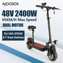 65km/h adulto scooters elétricos 2400w duplo motor e scooter na europa 48v 18ah bateria 80km faixa 10 Polegada pneu dobrável skate