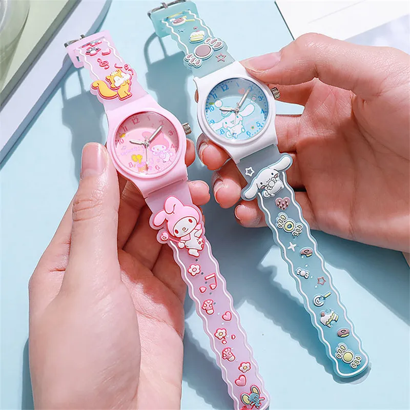 

Kawaii Sanrio 3D Pattern Child Wrist Watch Cinnamoroll Kuromi Waterproof Quartz Watch Cartoon Silica Gel Watchband for Kid Gift