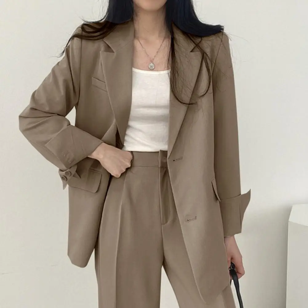 

Women Suit Coat Elegant Lapel for Women Stylish Spring/autumn Suit Coat with Flap Pockets Solid Color Loose Fit Workwear Option