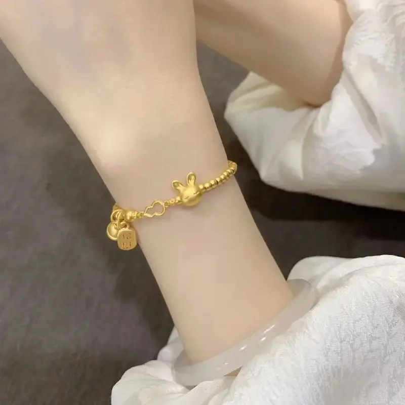 

Mencheese Copy 100% Vietnam Placer Gold Rabbit Bracelet Golden Birth Year Chinese Zodiac Sign of Rabbit Lucky Beads Bracelet