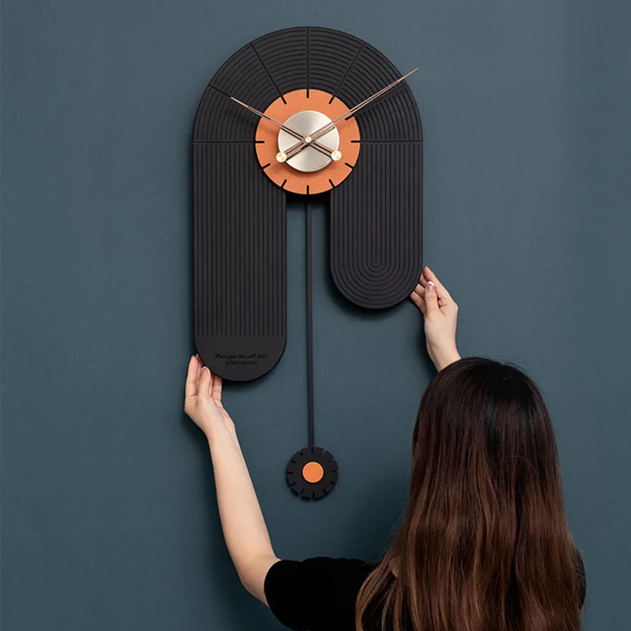 

Art Living Room Wall Clock Pieces Hand Gift Unique Wood Wall Clock Home Round Modern Designer Nordic Office Chambre Wall Decor