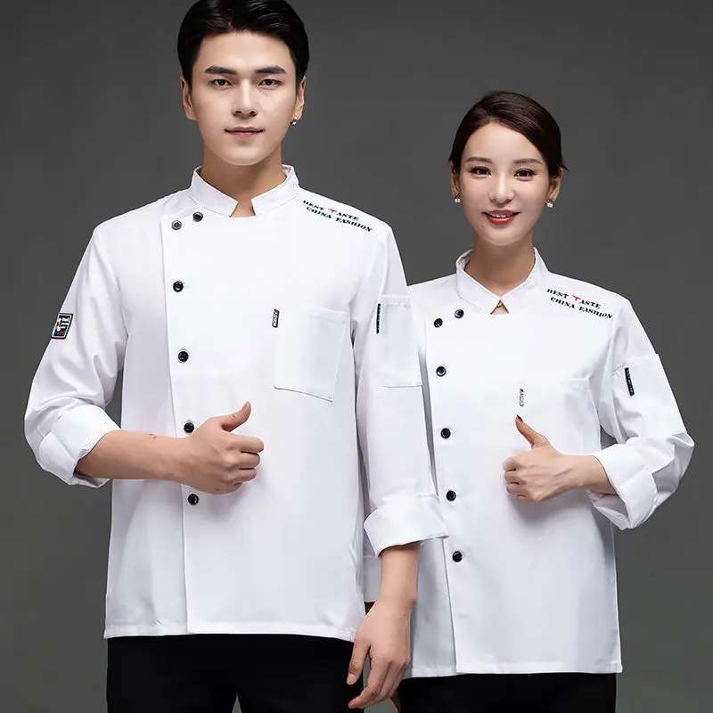 Men black Chef Jacket Chef Shirt Apron Logo Head Uniform Restaurant Hotel Kitchen Short Cooking Clothes Women Catering
