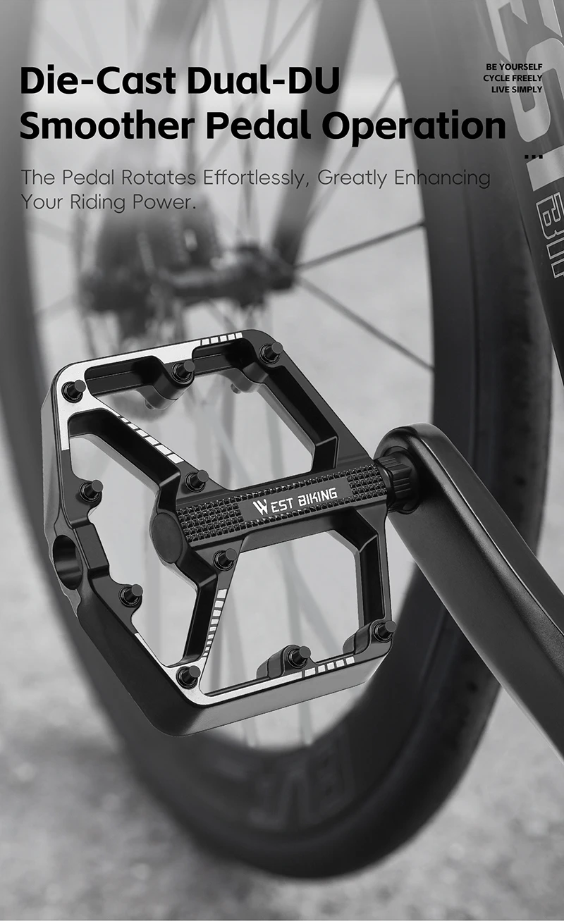 WEST BIKING MTB Rutschfeste Breite Fahrradpedale aus Langlebiger Aluminiumlegierung mit 9/16 Zoll DU-Buchsen für Mountainbike- und Citybike-Teile – Detail 5
