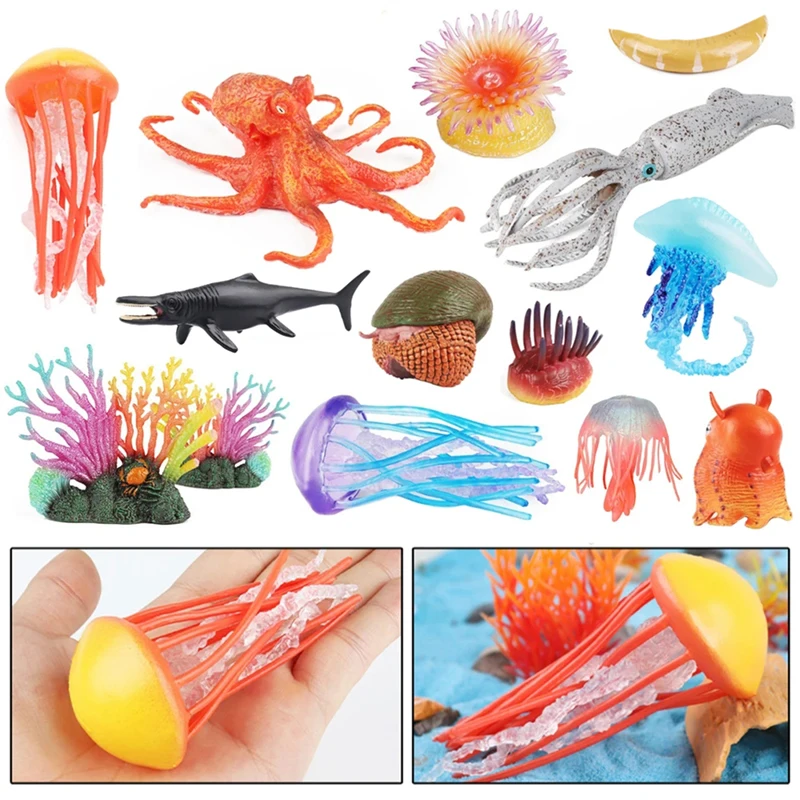 

Montessori Marine Sea Life Jellyfish Octopus Figurines Figures Prehistoric Creature Animals Models Educational Toy for Kids Gift