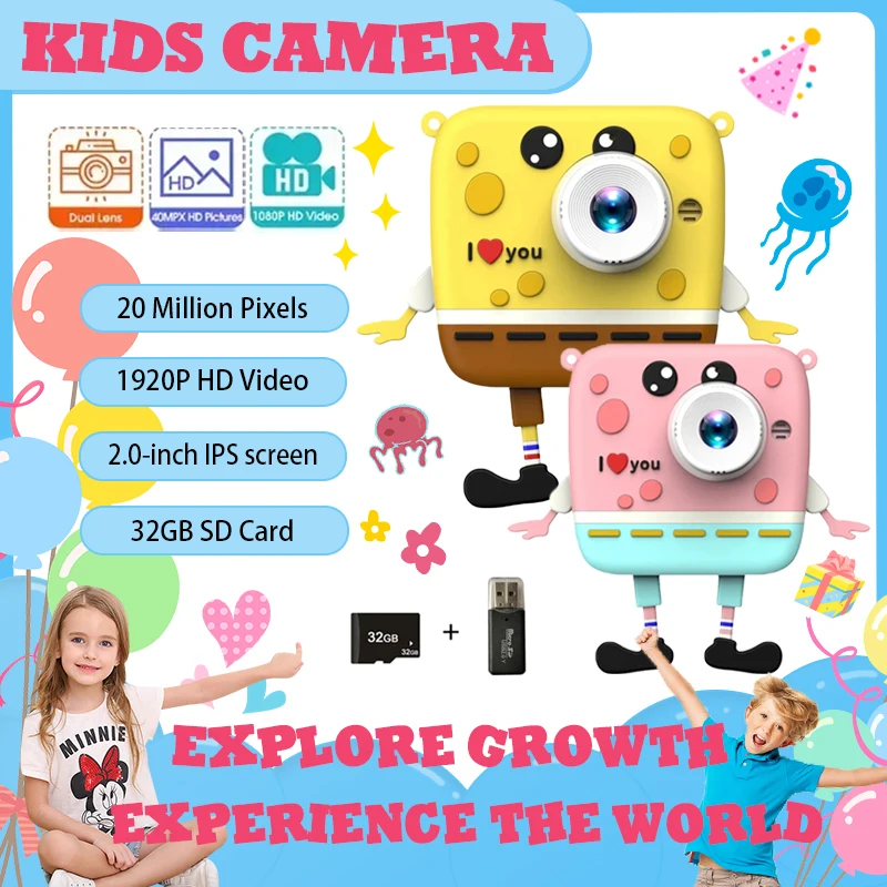어린이 만화 카메라, 어린이날 셀카 픽셀, 1920P 비디오, SLR 학생 카메라, 캠코더, 생일 선물, D10, 192 