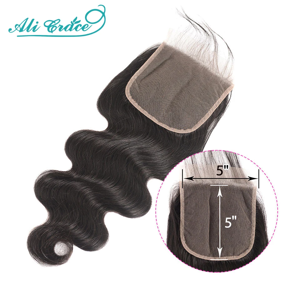 

Ali Grace 5x5 HD Lace Closure Body Wave Human Hair Closure with Baby Hair Natural Color Remy Transparent Lace Closure