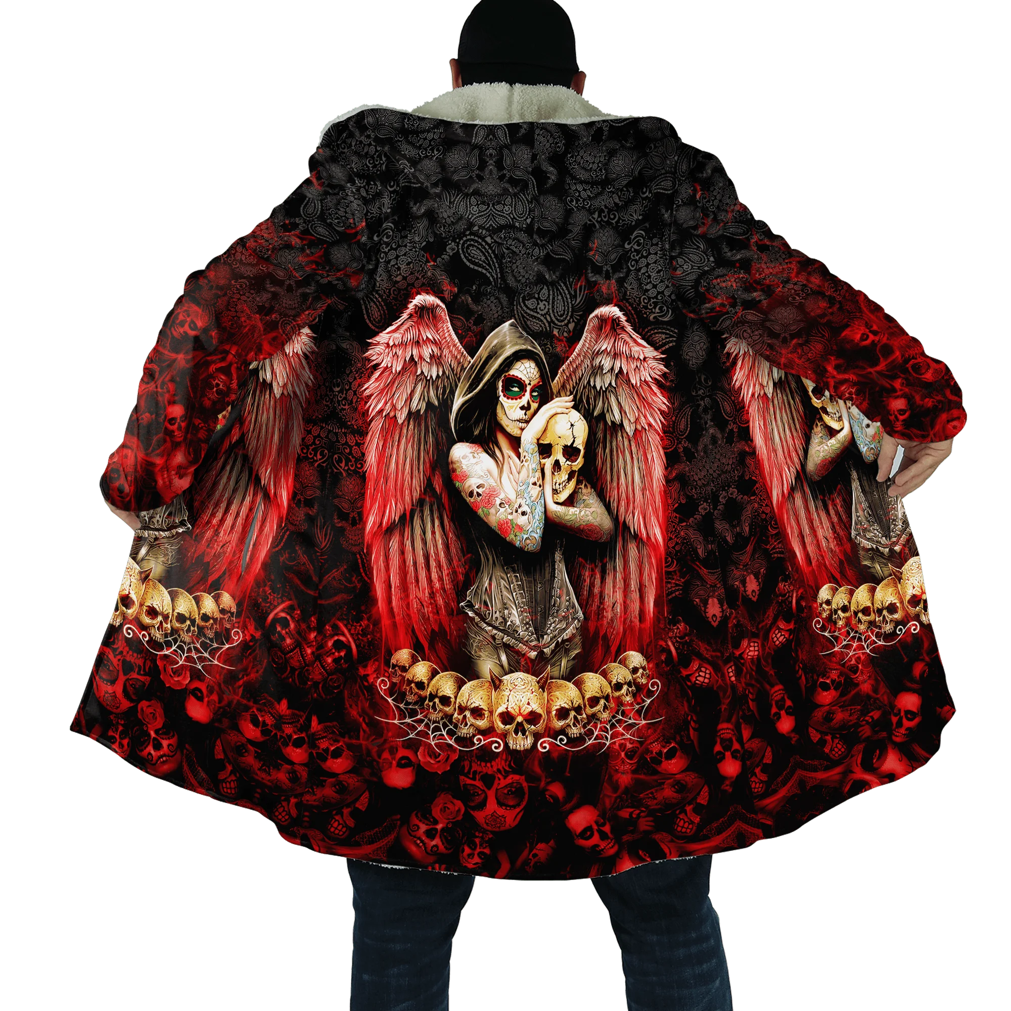 PLstar Cosmos Dark Angel Skull Pattern 3D All Over Printed Men's Fleece Hooded Cloak Unisex Casual Thick Warm Cape coat PF94 plstar cosmos amazing llama pattern 3d printed fashion men s ugly christmas sweater winter unisex casual knitwear pullover myy25