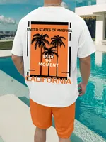 Ensemble Short à manches courtes pour hommes, imprimé dégradé, mode hawaïenne, T-shirt décontracté d'été pour hommes, Short de plage en plein air 6