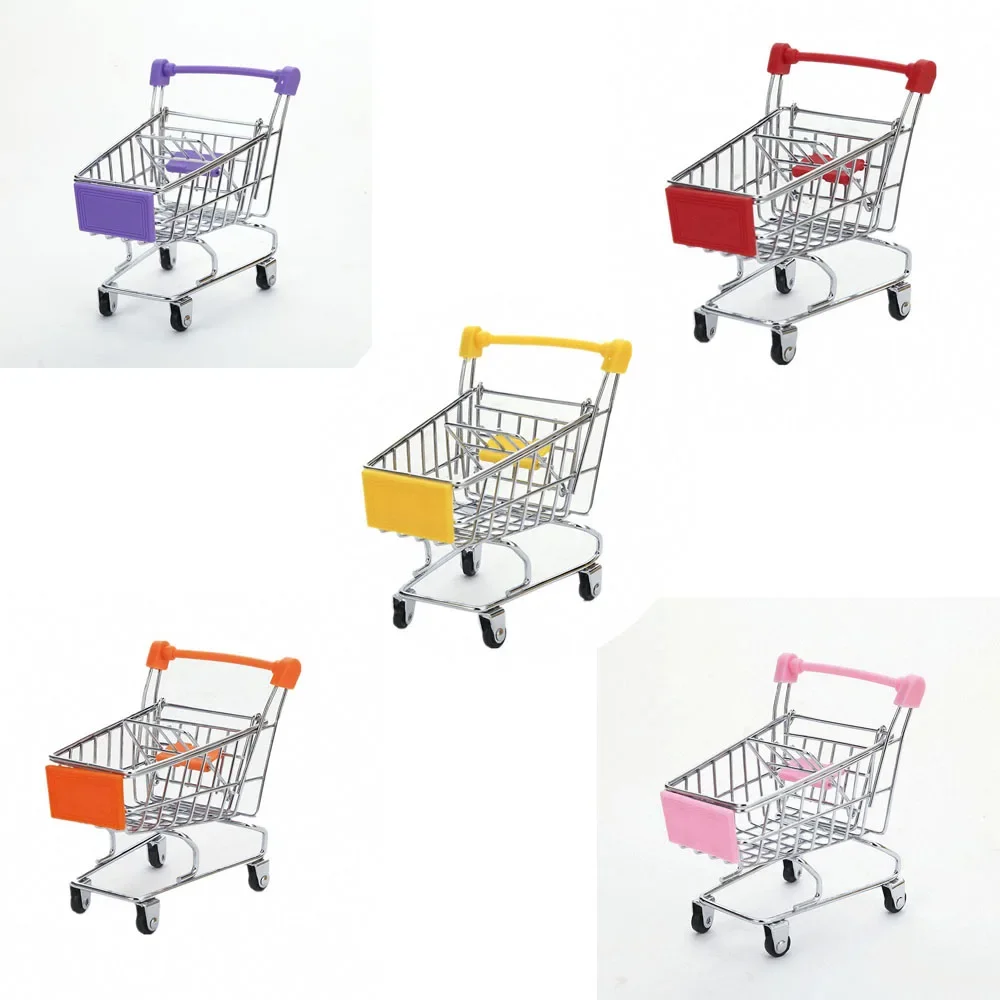 Mini Shopping Cart Kids Toys Simulation Supermarket Hand Trolleys Pretend Play Toy Kids Room Desktop Storage Basket Decorative