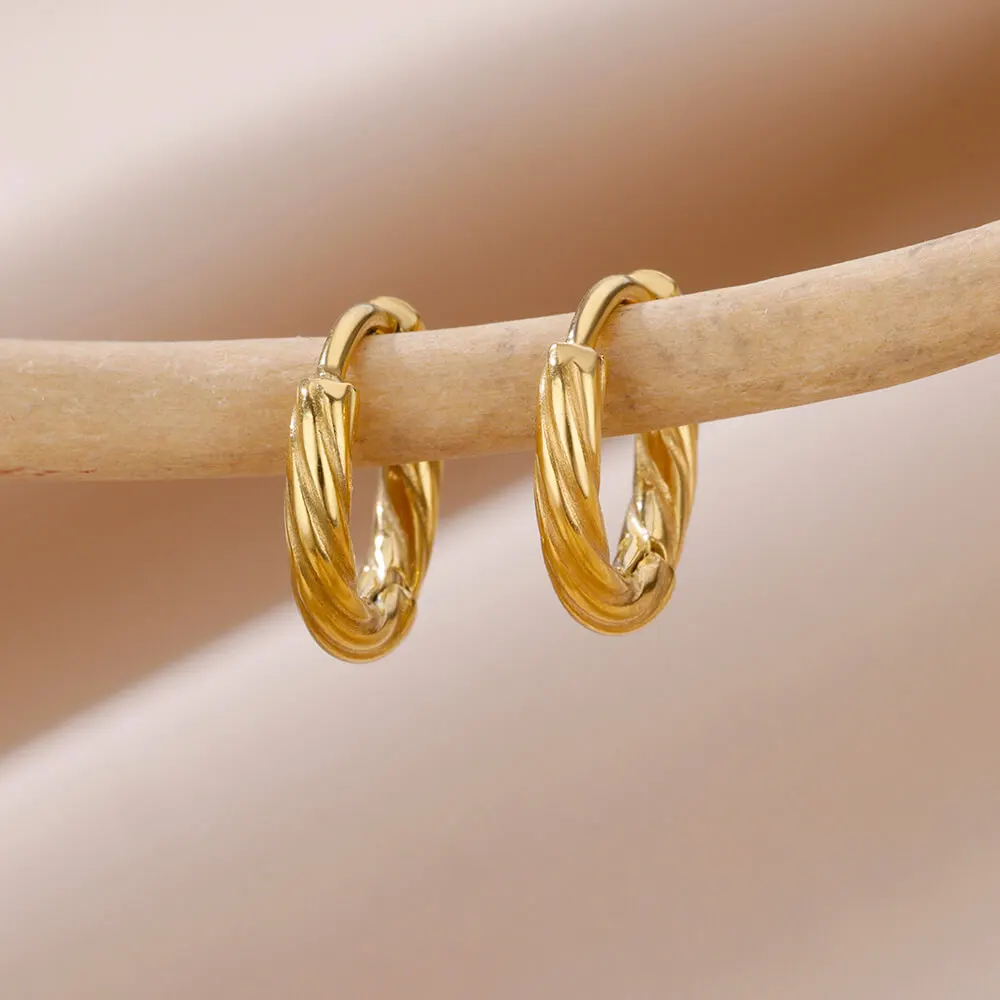 Vintage Round Twisted Earrings Stainless Steel Gold Plated