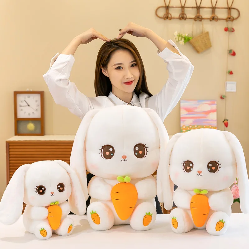 

Kawaii Rabbit Plush Stuffed Doll Holding Carrots Big Eared Rabbit Sofa Throw Pillow Bedside Decorations Girl's Birthday Gift