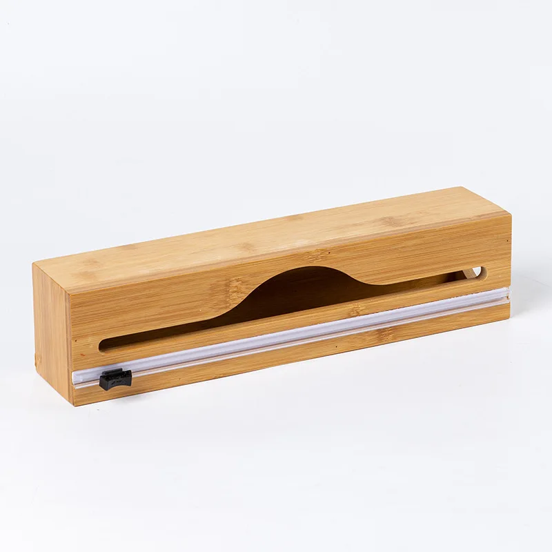 Natural Bamboo Wrap Cutter Wall Mounted Multi-Slot Foil and Wrap Dispenser Kitchen Countertop Organization