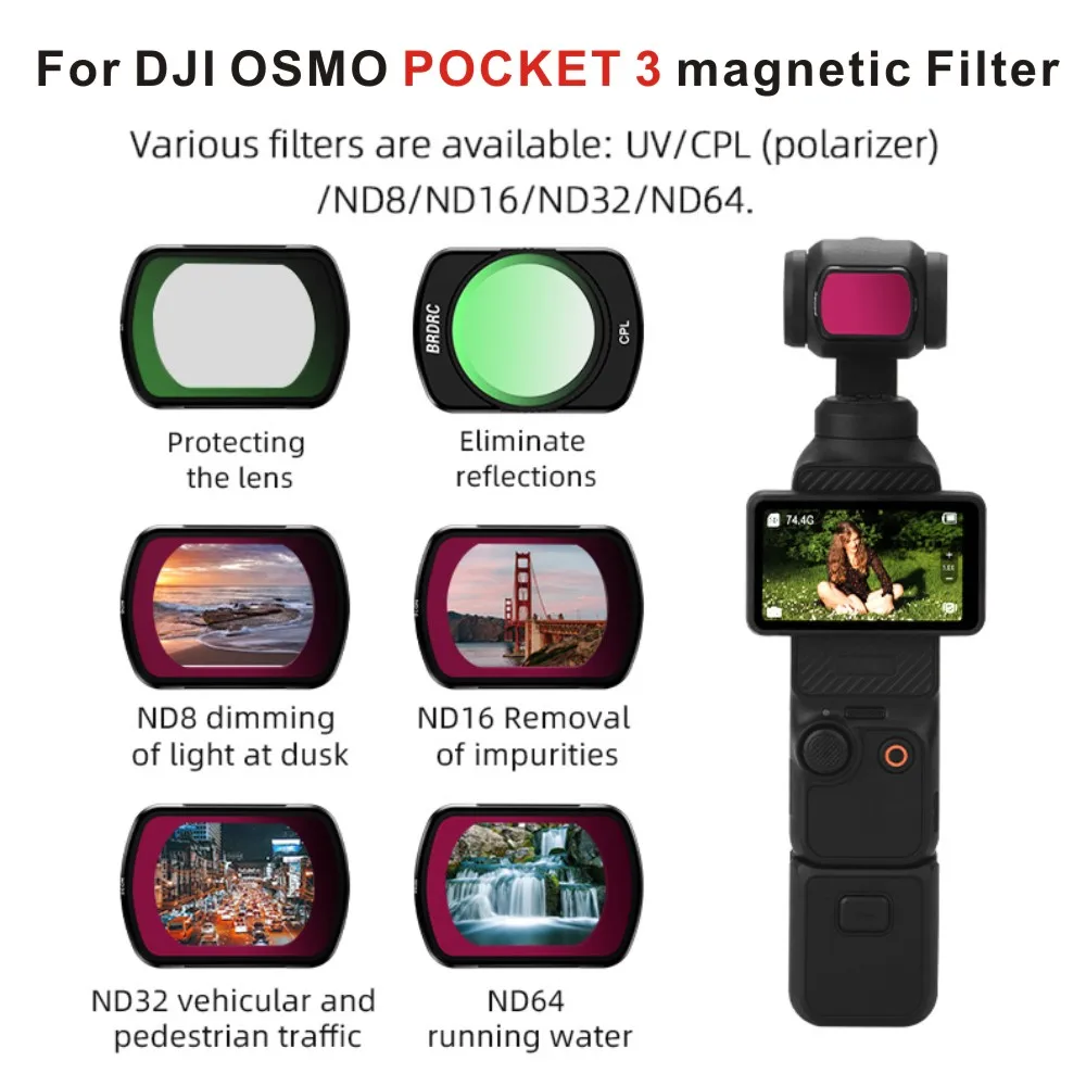 Per Dji Osmo Pocket 3 Filtro Magnetico, Obiettivo Di Protezione Uv, Nd Dimming Accessori Polarizzatore Cpl Pocket 3 Accessori Cardanici