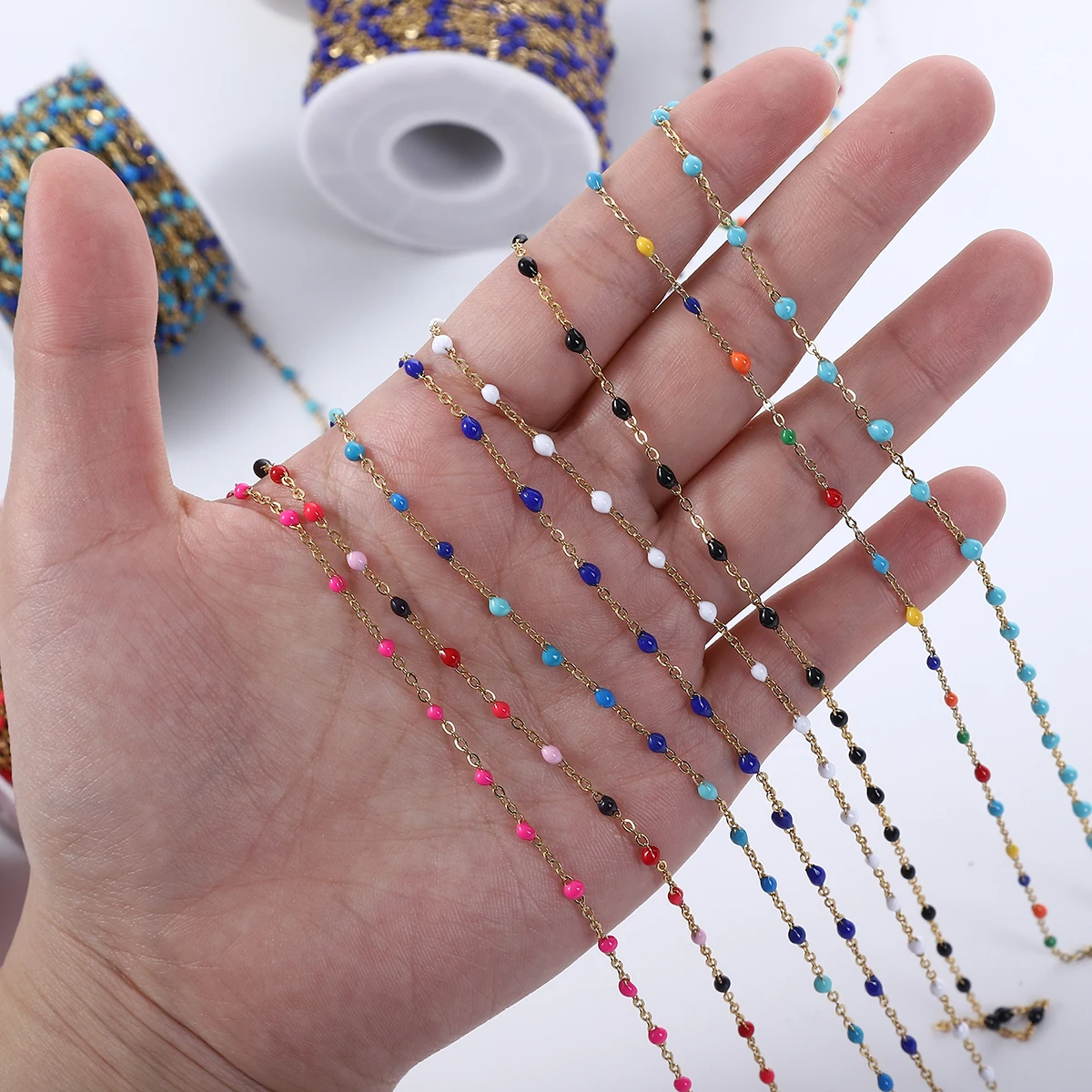 1 Meter Edelstahl-Gliederkette mit Gold- und Emaille-Kette für DIY-Halskette, Armband, Schmuckherstellung, Großhandel