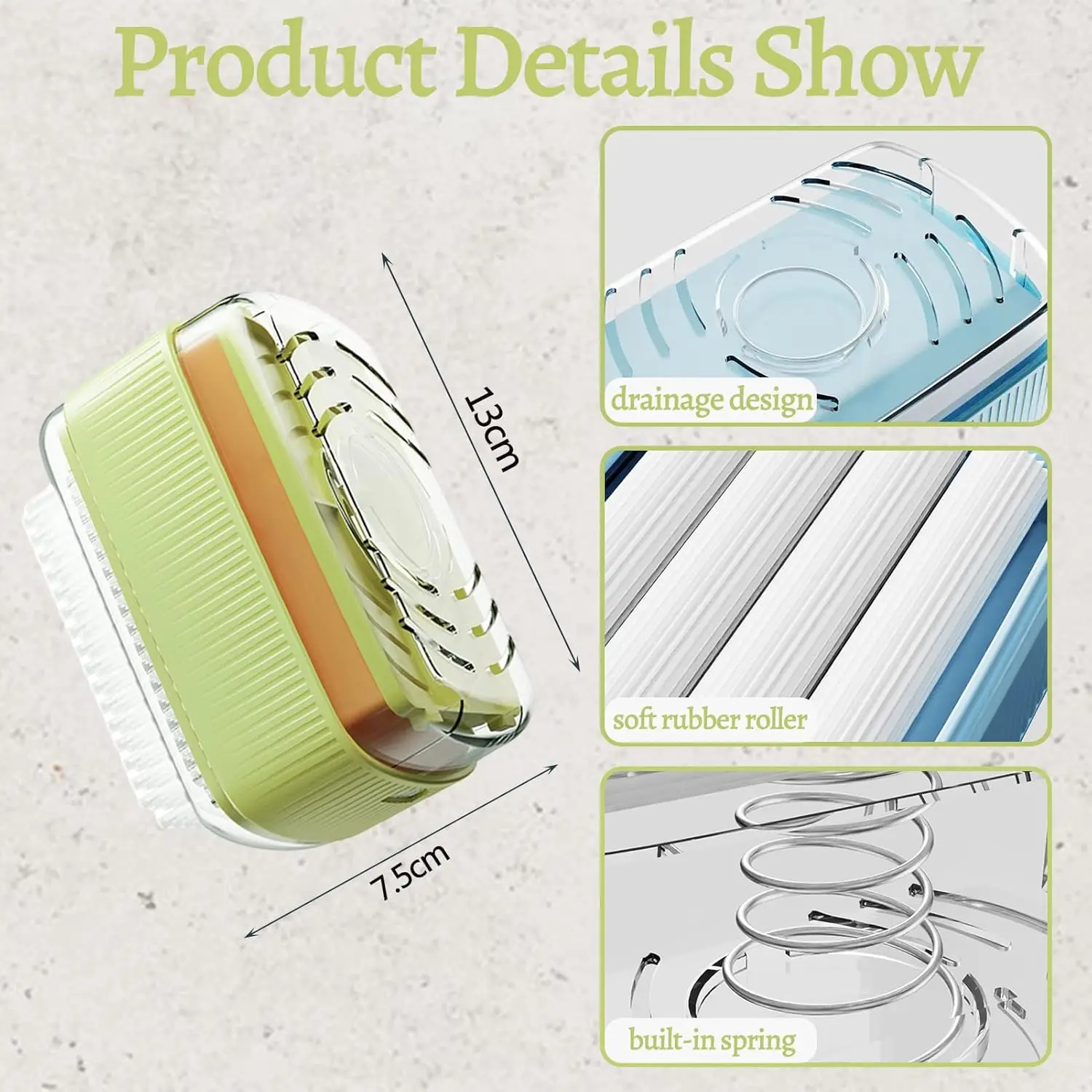 Laundry soap caddy with built-in brush roller latherer, rectangular organizer for travel, bathroom and clothing care