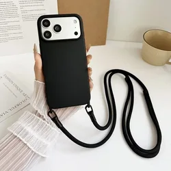 Sleek Crossbody Silicone Lanyard Phone Case with Air Shockproof Protection - iPhone 15 Plus (Black)