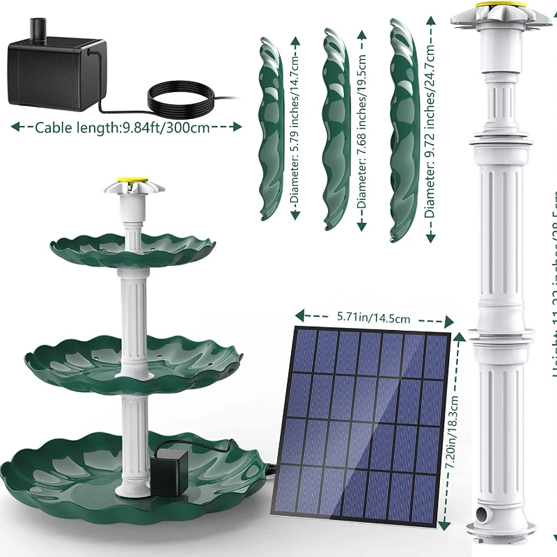 3 Tiered Bird Bath 3W Solar Pump DIY Solar Fountain Detachable Suitable for Bird Bath Garden Decoration solar fountain,water fountain,garden pond fountain