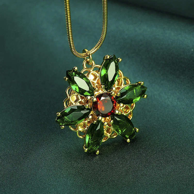 

Valily Anastasia NecklaceTogether In Paris Emerald Stone Flower Necklace Lost Princess Inspired Pendant Necklace for Women
