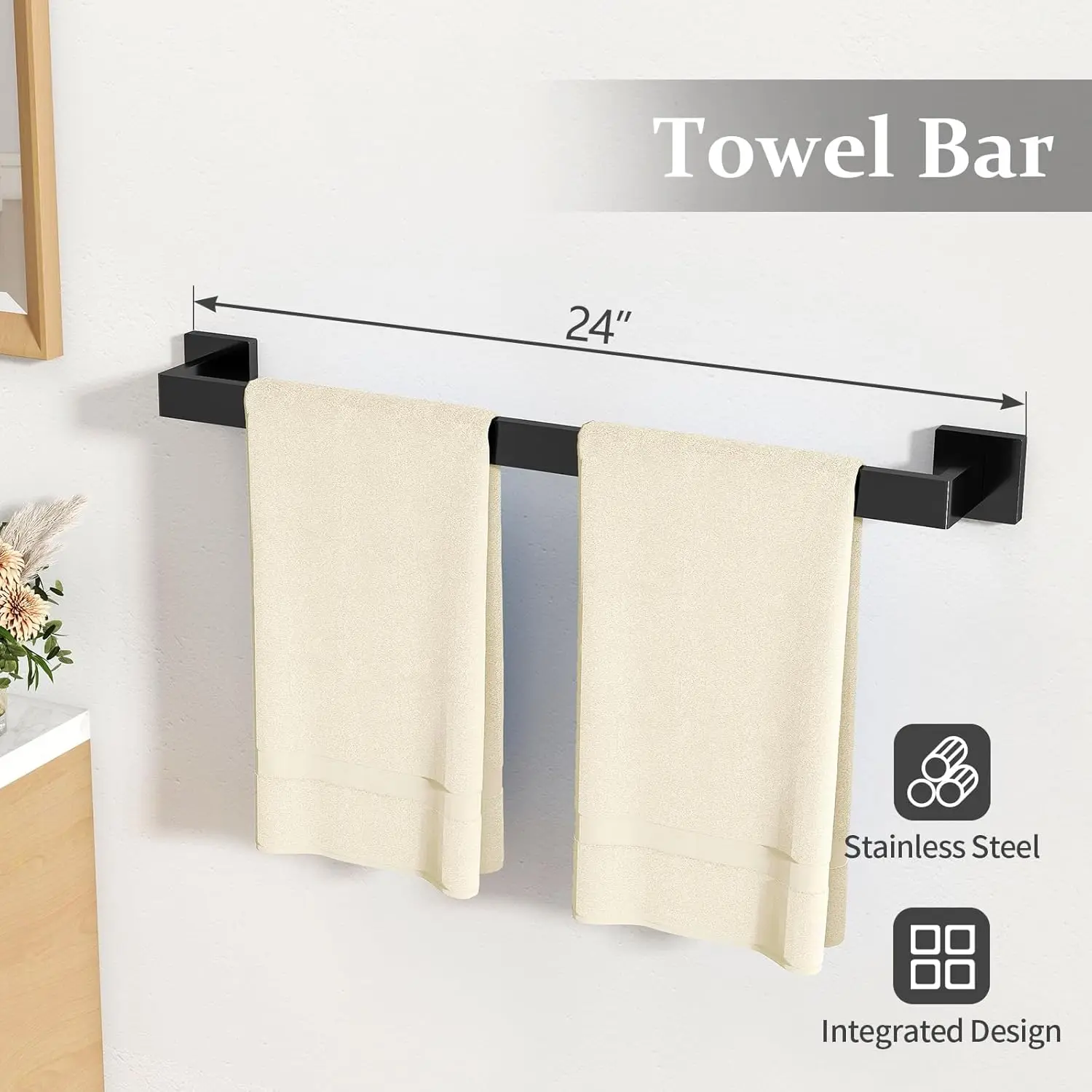 10-Piece Matte Black Bathroom Set. 24" Towel Bar. Stainless Steel Racks. Wall-Mounted.