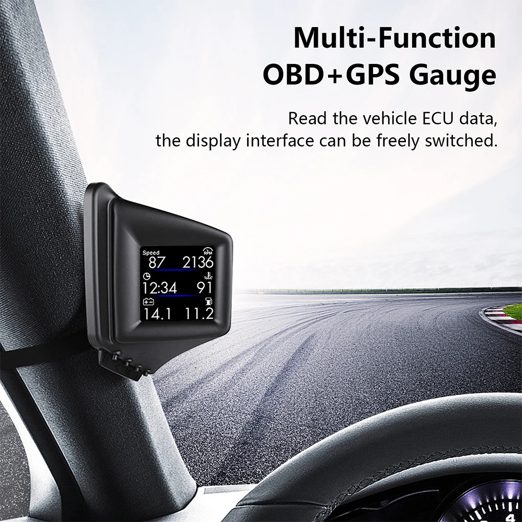 

Car OBD GPS HUD Digital Rotation Speedometer Odometer Head-up Display Drive Time Overspeed Alarm Compass Clock