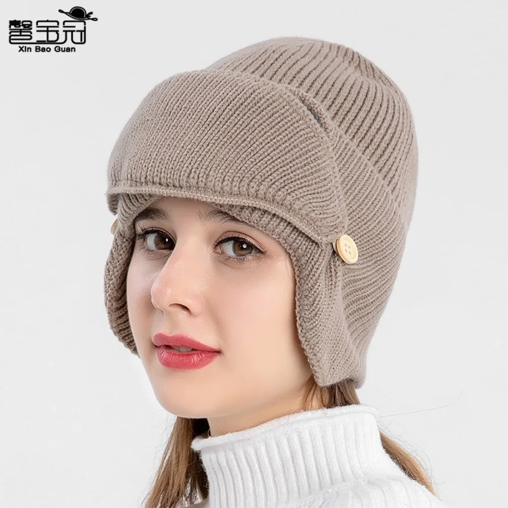 Mit Fleece gefütterte warme Wollmütze mit Maske, Bekleidungszubehör, Strickmütze im koreanischen Stil, Strickmütze, Aviatror-Brille, Ohrenschützer, Mütze – Detail 3