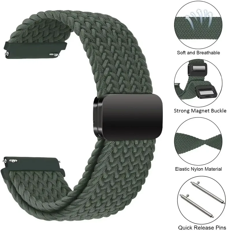 Enhanced Nylon Strap with Adjustable Magnetic Wristband, Available in 20mm and 22mm Sizes