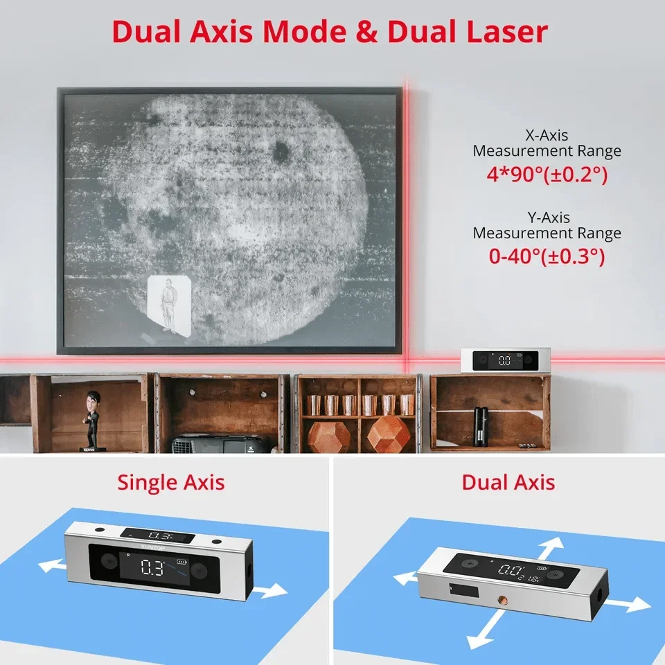 Digital Inclinometer Dual Axis Digital Angle Protractor 4 * 90&deg; with Dual LCD Display, Laser for Sawing Decoration Woodworking