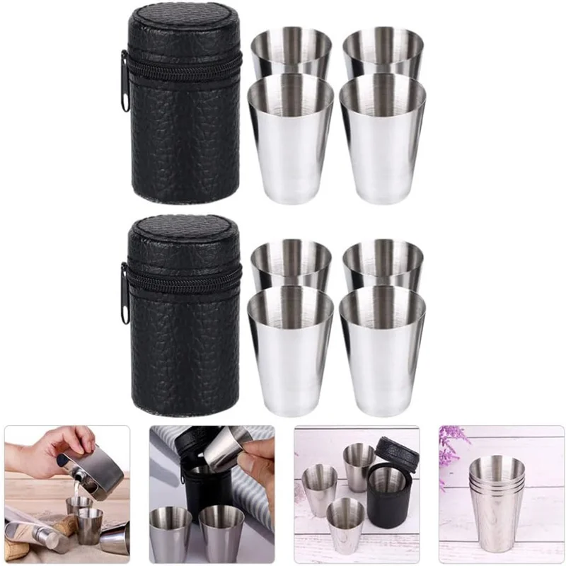 4pcs/set 30/70/180ml Portable Stainless Steel Wine Cup Set Drinking Liquor Alcohol Whisky Vodka Mug Travel Barware Accessories