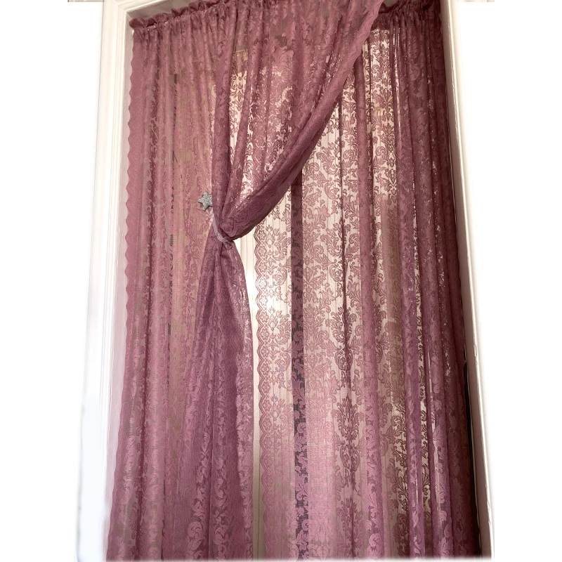 American Country Sle Semi-Transparent Light Purple And Pink Lace Curtains Ready-Made for Balcony Bay Window Door And Curtain