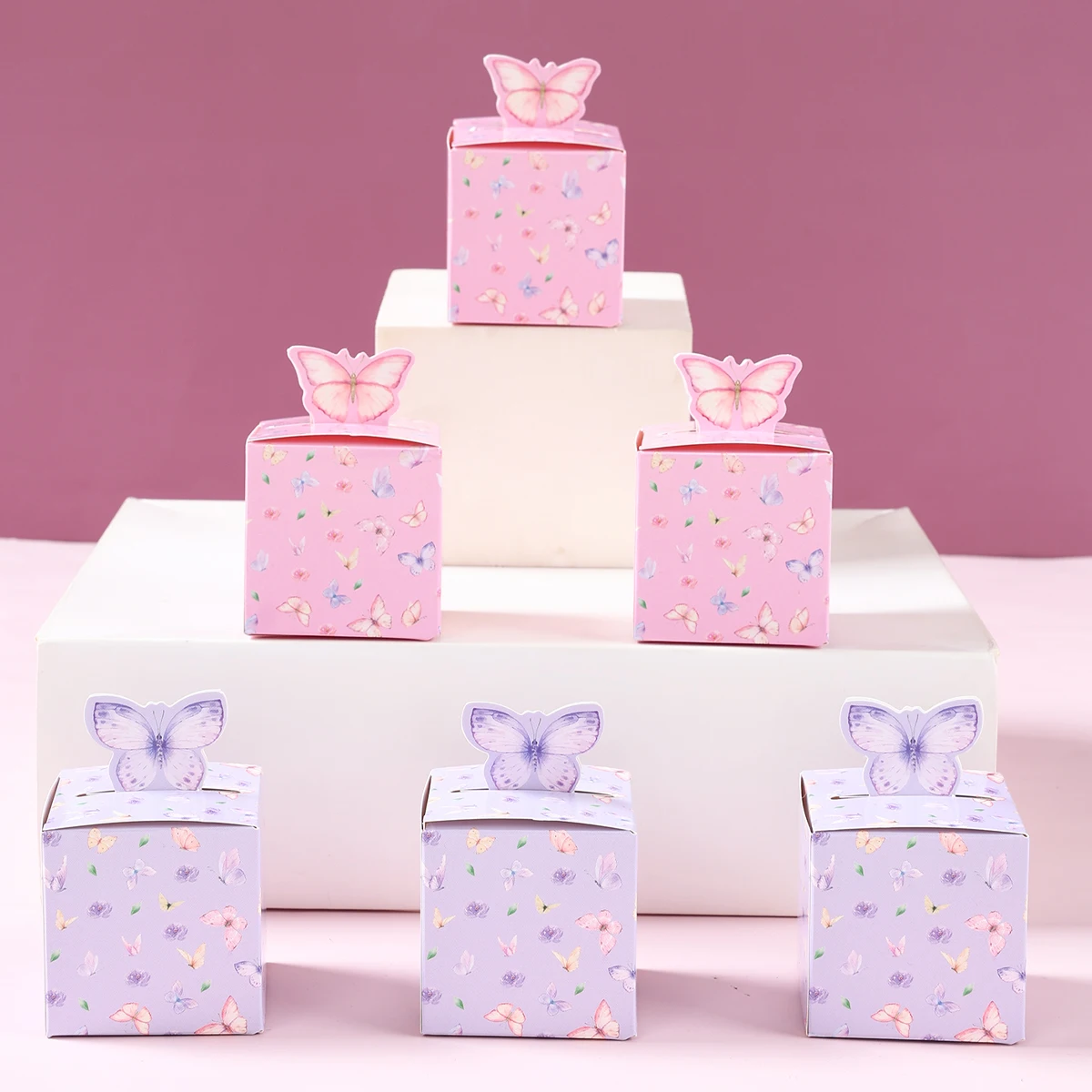 Elegant Purple & Pink Butterfly Candy Gift Boxes - Set of 24
